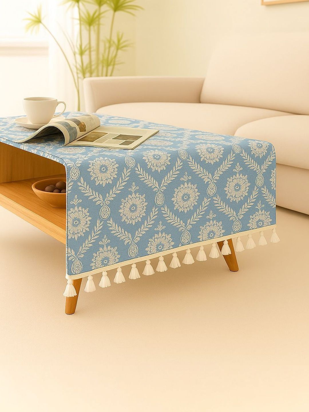 THROWPILLOW Grey Floral Anti-Slip 6-Seater Table Cover with Embellished details-picture-12