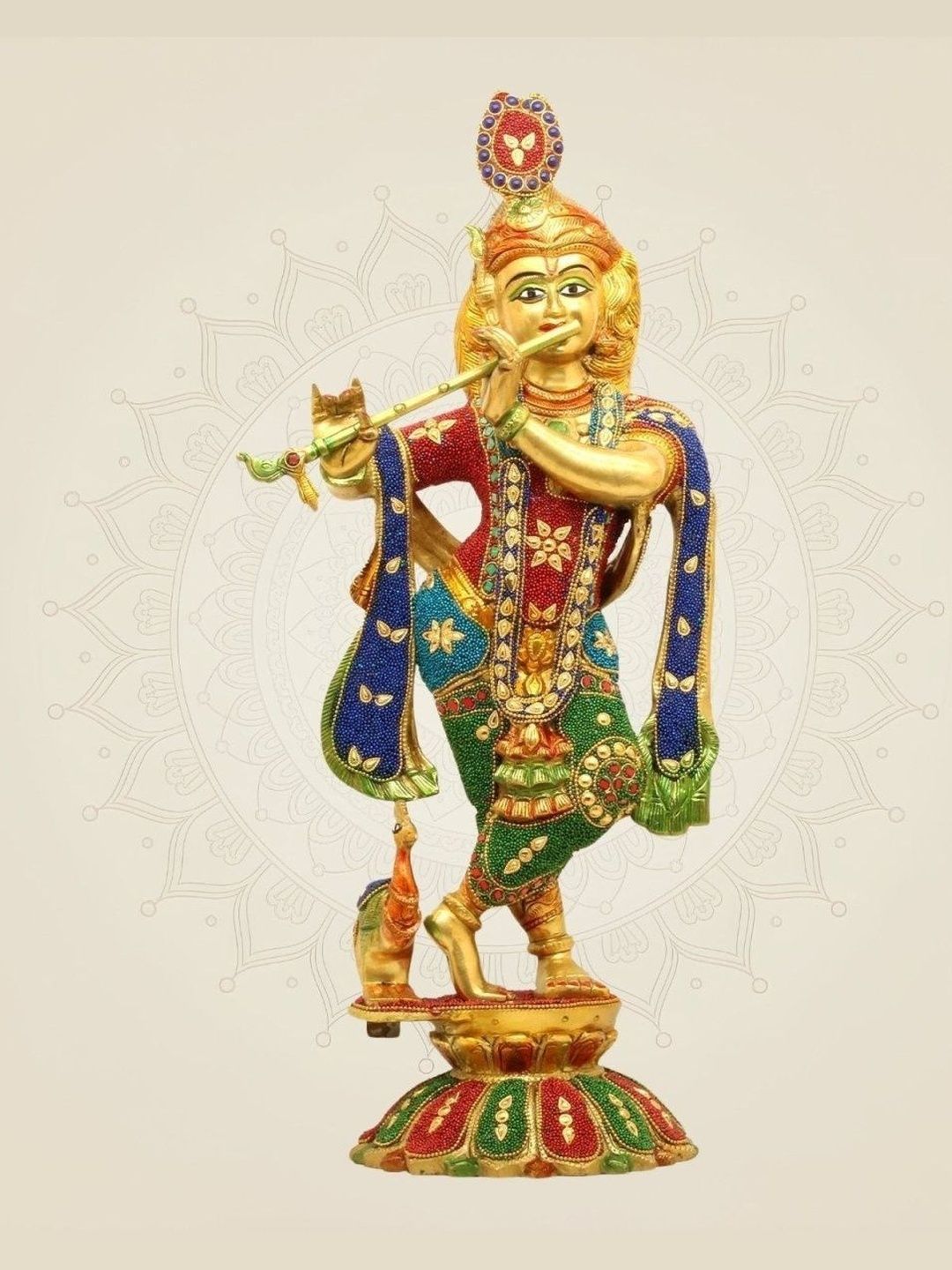 Luxeartisanship Krishna ji Idol Multi Brass Antique Finish Handcrafted Showpieces 18.5 Inch-image-20
