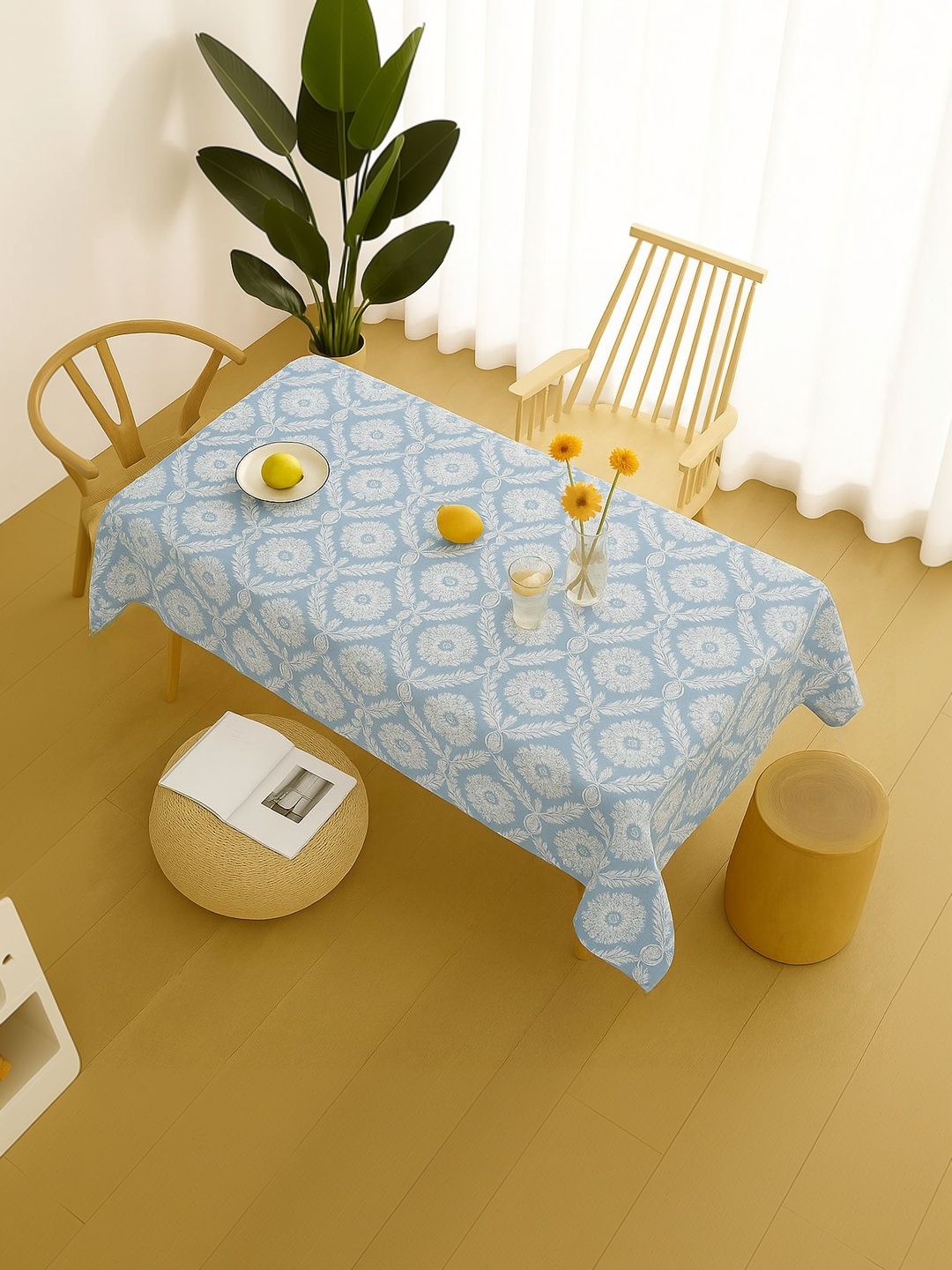 THROWPILLOW Grey Floral Anti-Slip 8-Seater Table Cover with Embellished details-picture-41