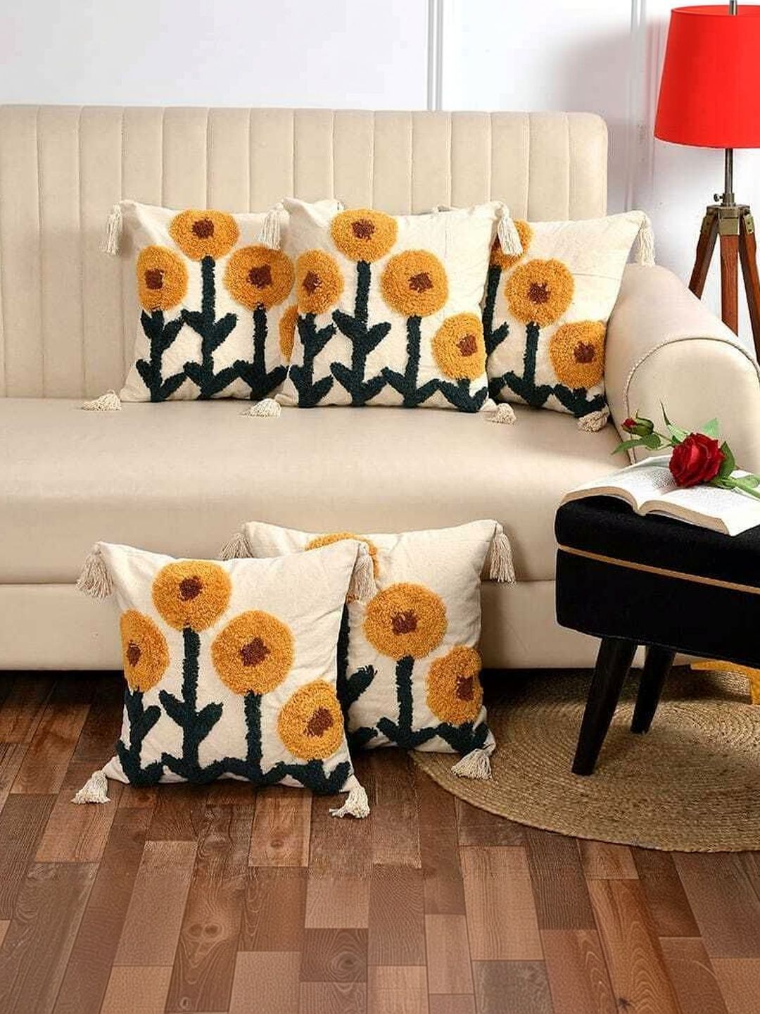 Sawariya Seth Decor Multicoloured Set of 5 Floral Square Cushion Covers-picture-14