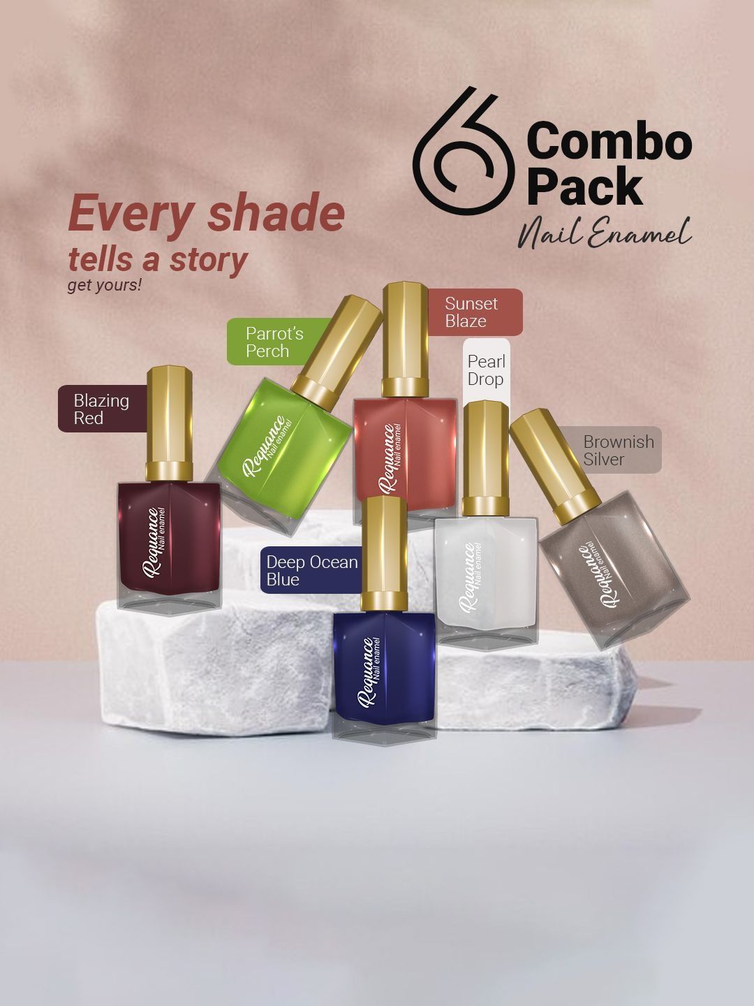 REQUANCE Set Of 6 Quick Dry Nail Polish - 10 ml Each - Blazing Red-Sunset Blaze-Deep Ocean-image-15