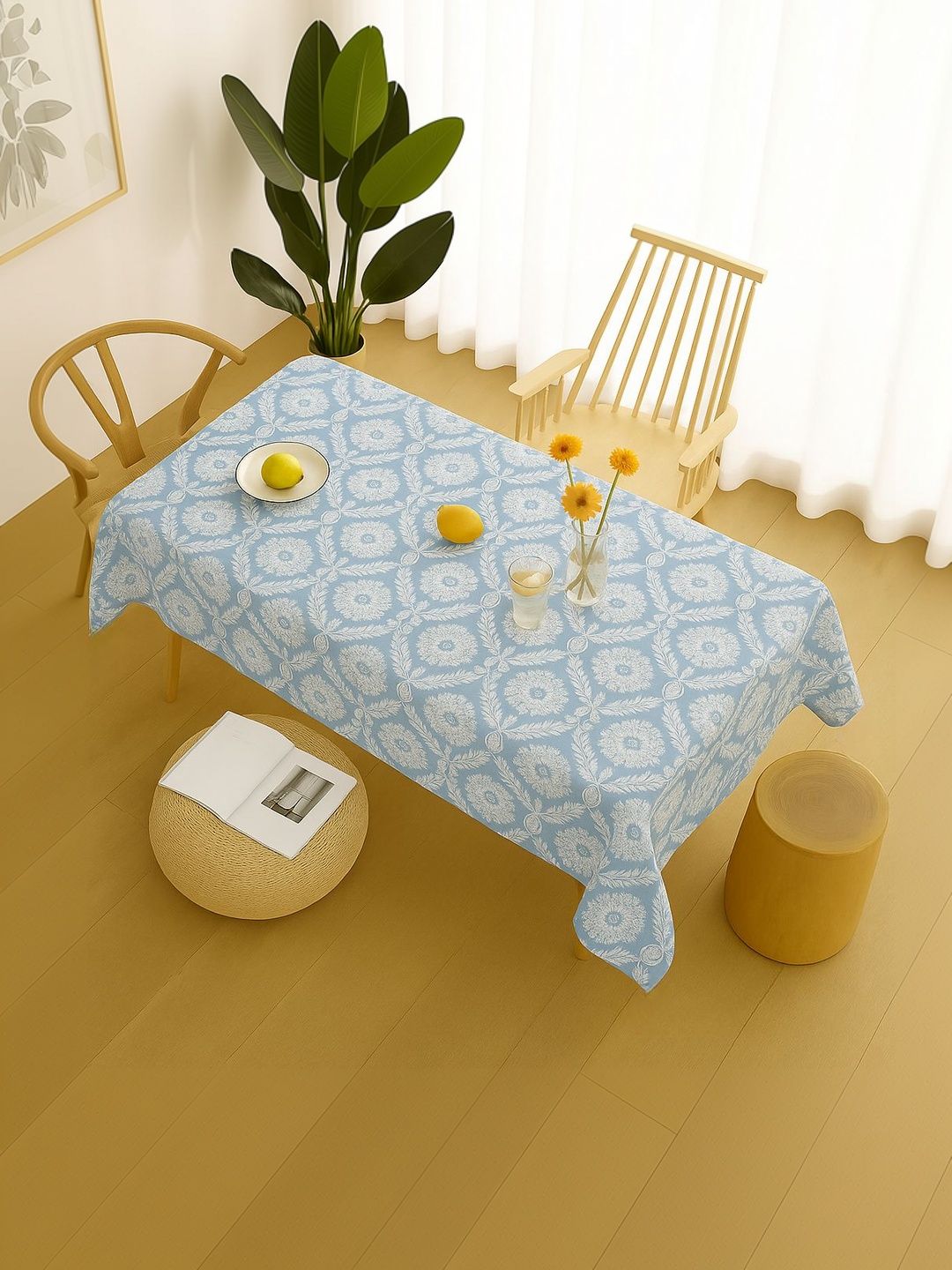 THROWPILLOW Grey Floral Anti-Slip 8-Seater Table Cover with Embellished details-picture-23