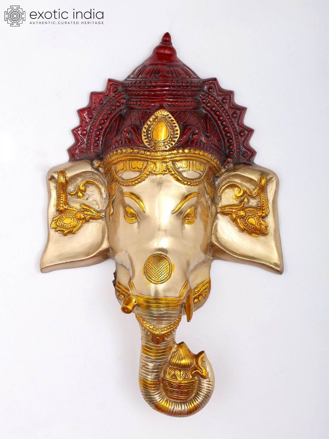 Exotic India Ganesha Brass Ethnic Motifs Glossy Wall Hangings-24In-image-21