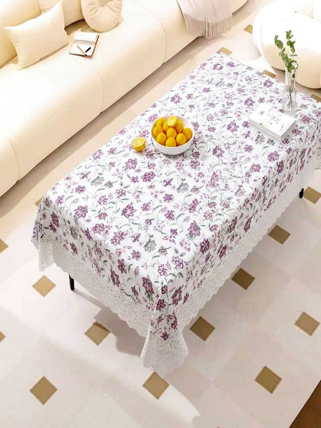 vstucart White Floral Waterproof 4-Seater Table Cover-image-35