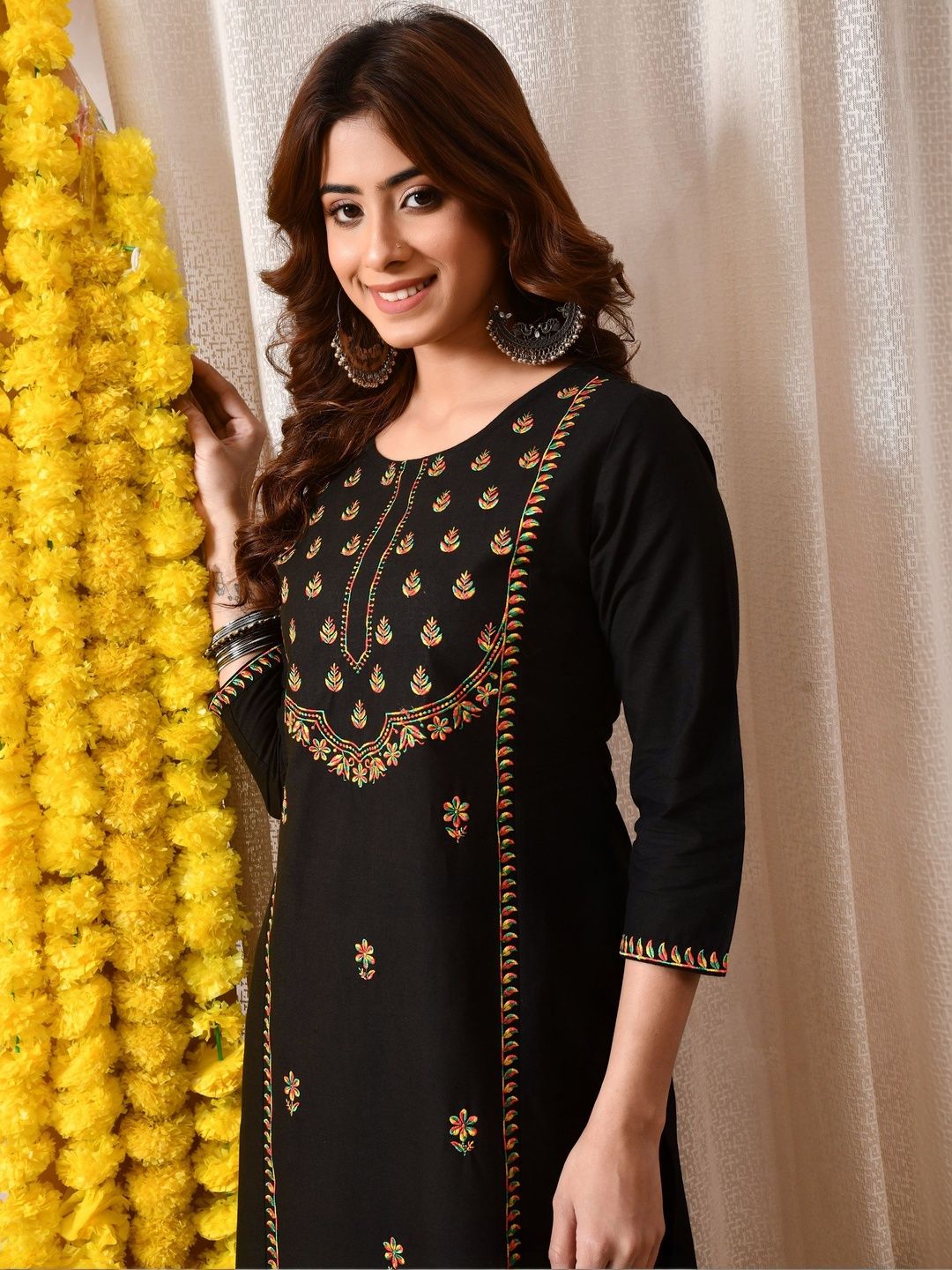 BKApparels Women Ethnic Motifs Embroidered Floral Kurta-picture-26