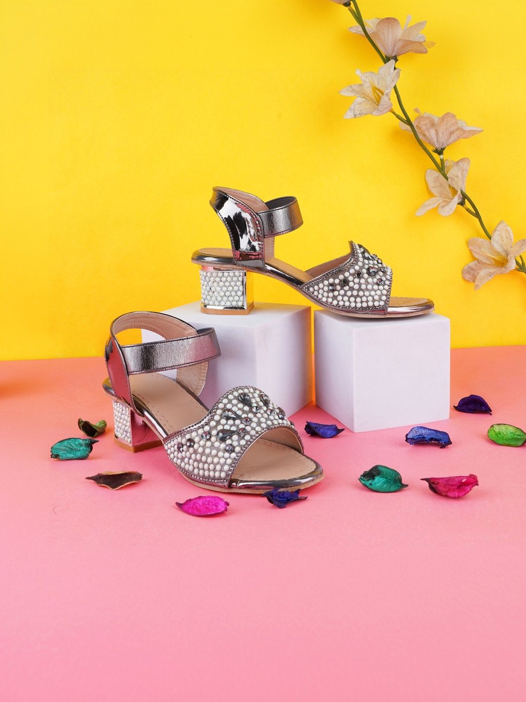 LMG Lifestyle Girls Embellished Party Block Sandals-picture-24