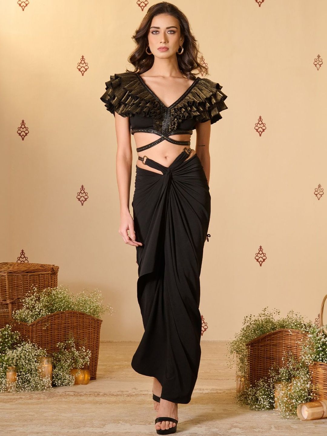 S&N by Shantnu Nikhil Embellished Flared Sleeve Ruffles Crop Top-picture-57