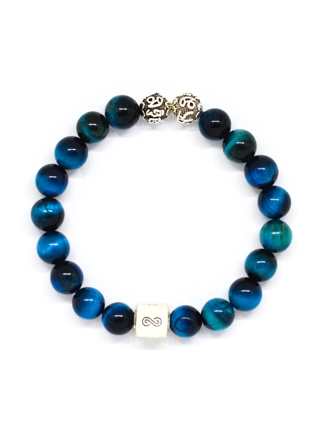 MYSTICFLAVIA Blue Tiger Eye Infinity Round Silver Bracelet 8 MM-image-5