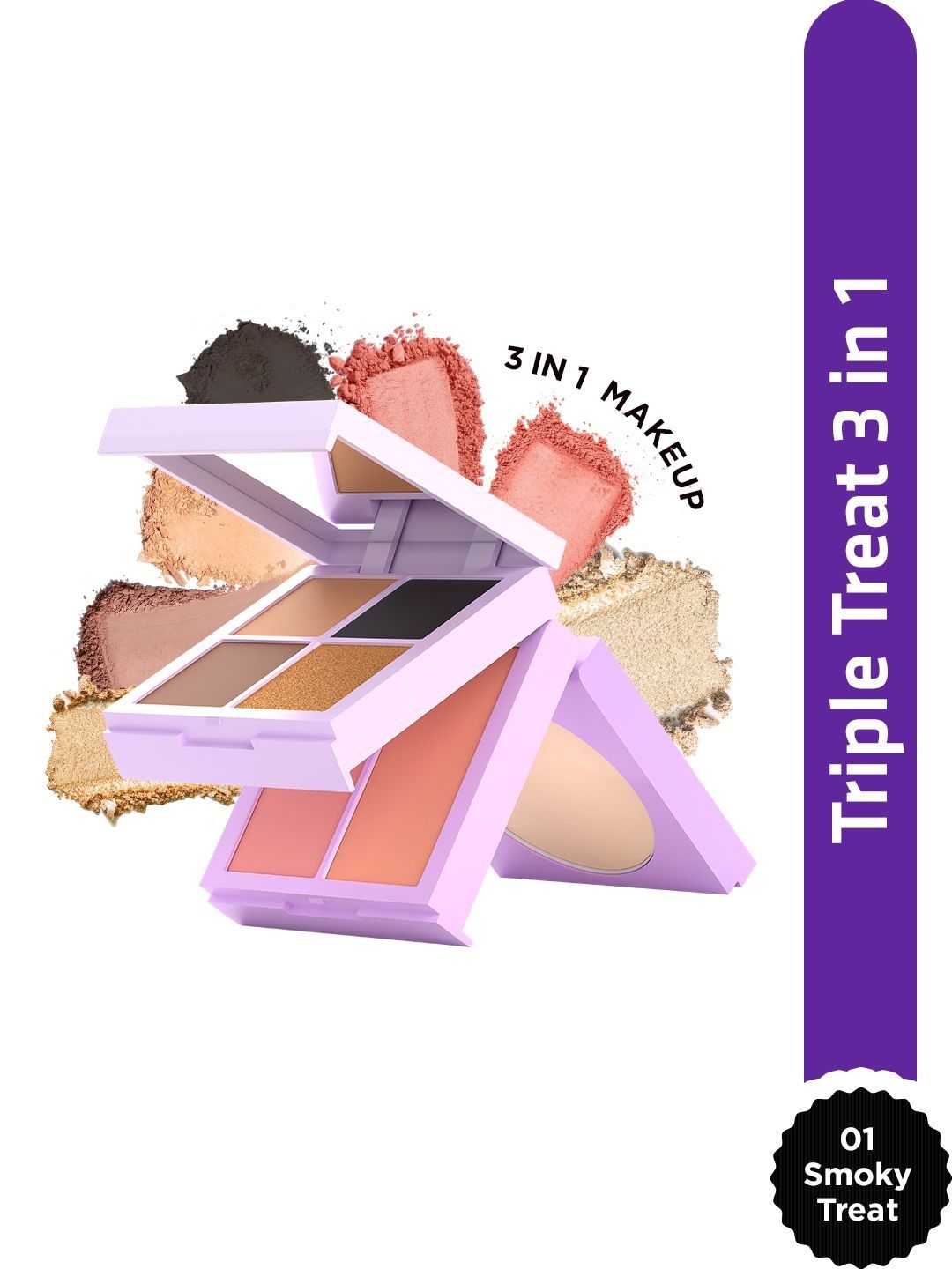 GLAM21 Triple Treat Face & Eyes Stacked Palette- 13 g- 01 Smokey Treat-picture-1