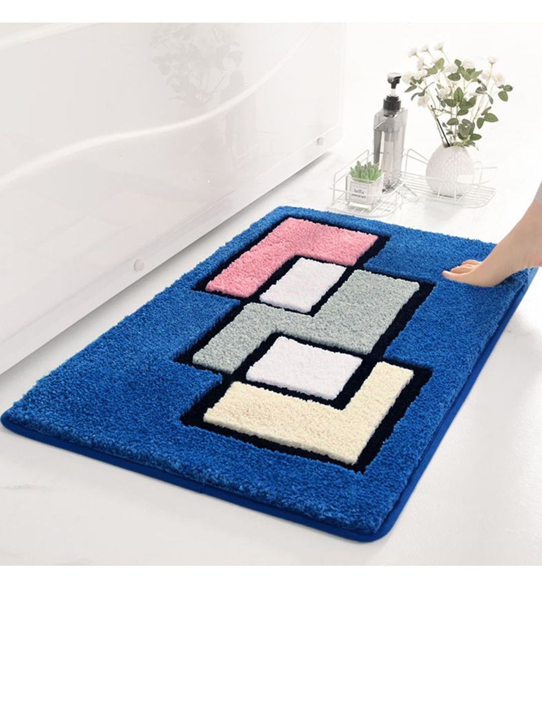 MAXOSHINE Blue Geometric Printed Water Resistant Floor Mat-image-5