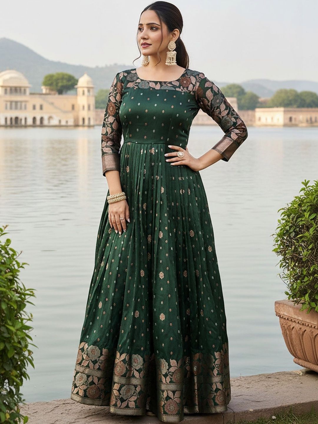 HERE&NOW Woven Design Round Neck Fit and Flare Maxi Dress-picture-56