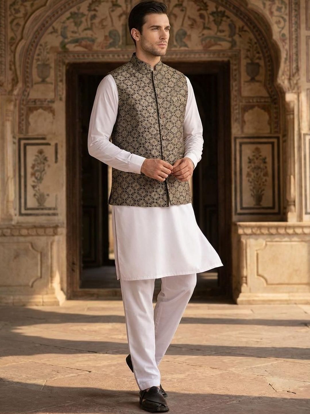 Anouk Printed Mandarin Collar Nehru Jackets-picture-44