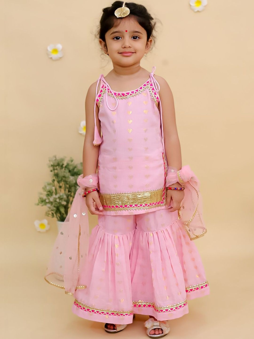 MUDKID Girls Ethnic Motifs Printed Regular Pure Cotton Kurti with Sharara & With Dupatta-picture-14