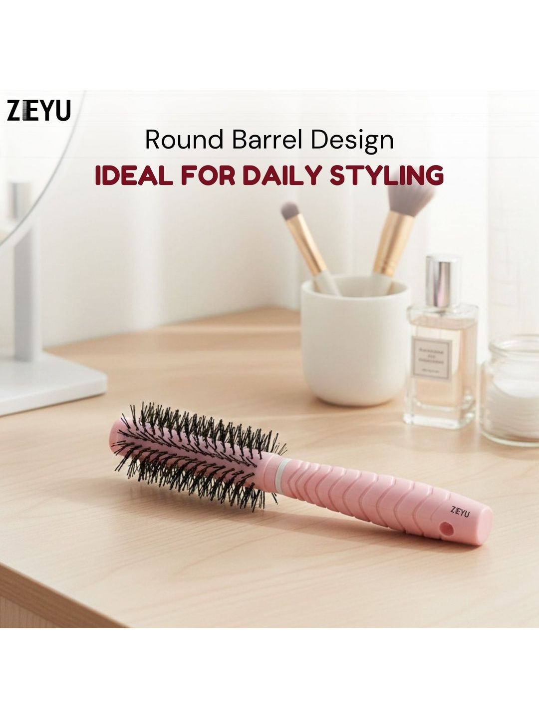 Zeyu Round Hair Brush With Soft Nylon Bristles Pink-image-31