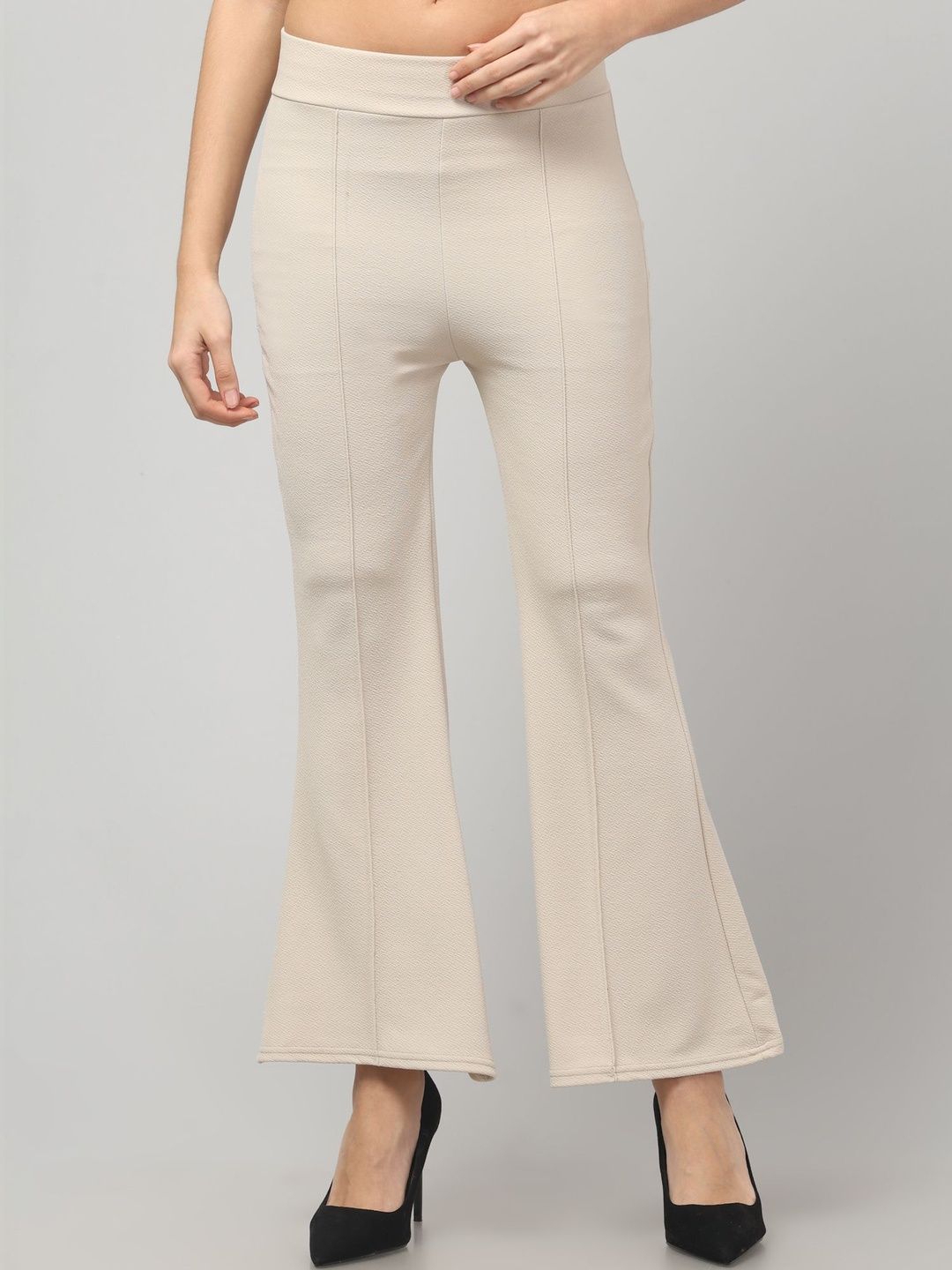 CROWN KING Women Flared High-Rise Wrinkle Free Trousers-picture-22