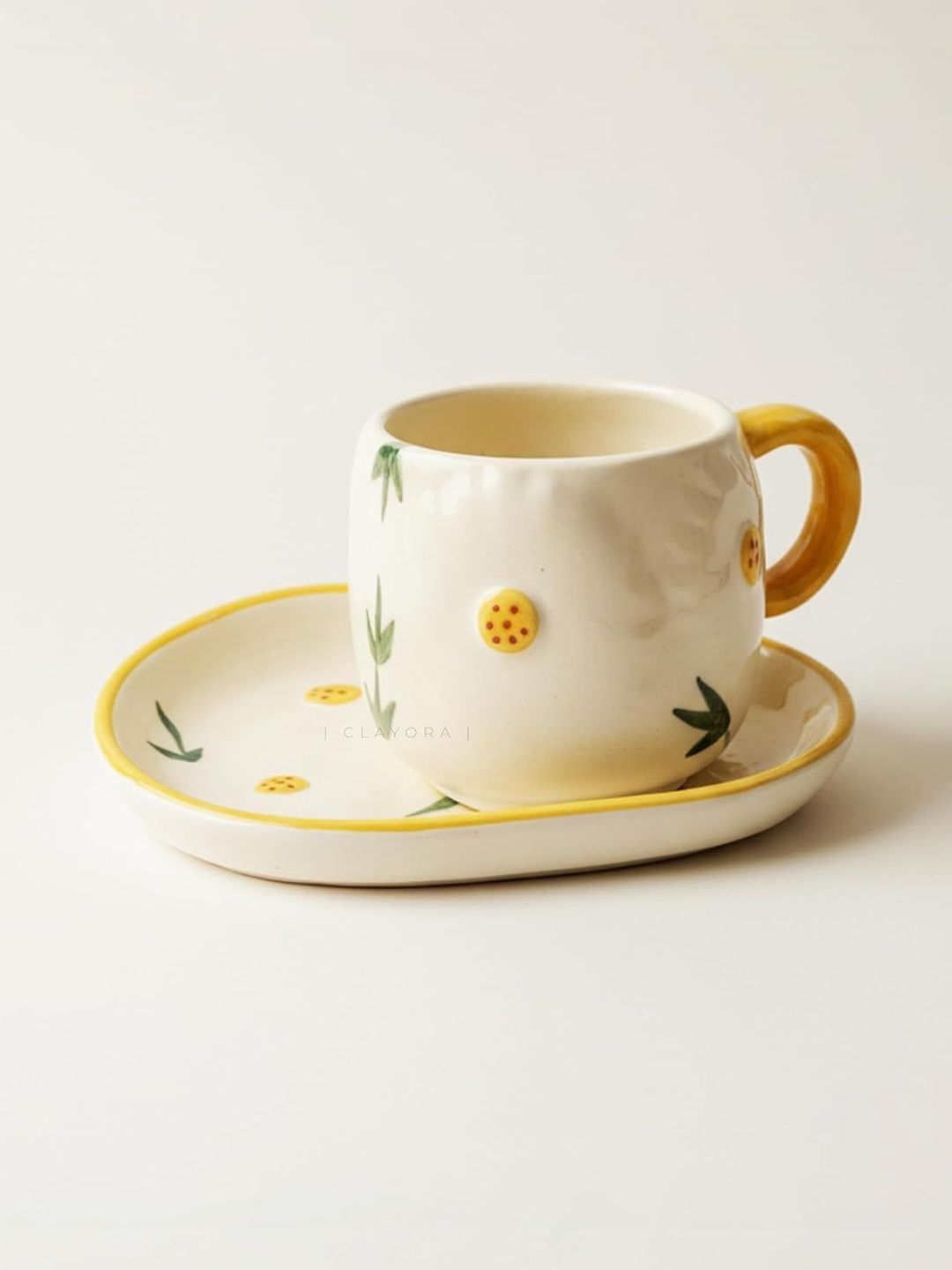 CLAYORA Multicoloured Floral Printed Ceramic Glossy Core Set of Cups and Mugs-image-47