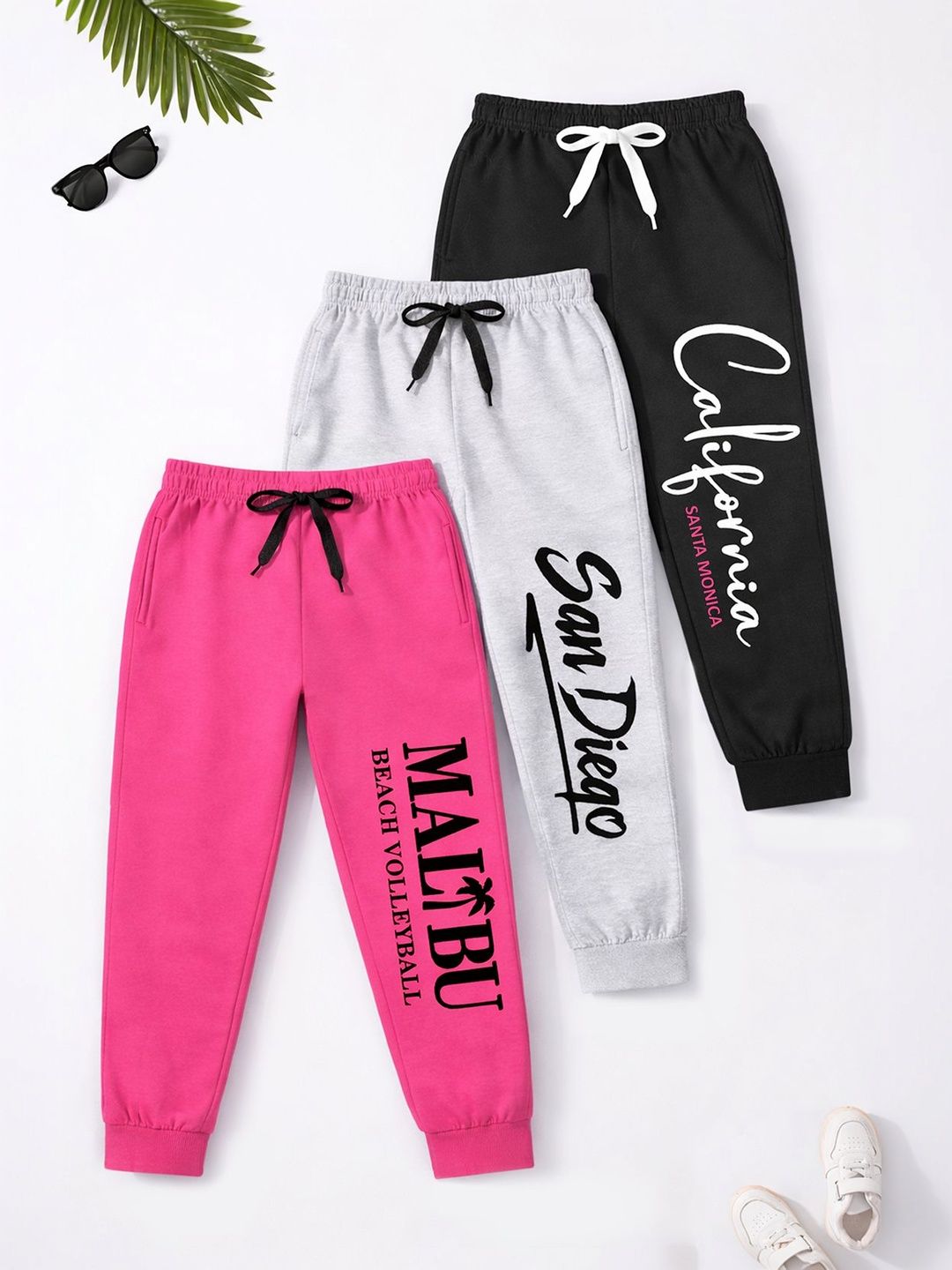 HERE&NOW Girls Pack of 3 Regular Fit Typography Training Joggers-image-41