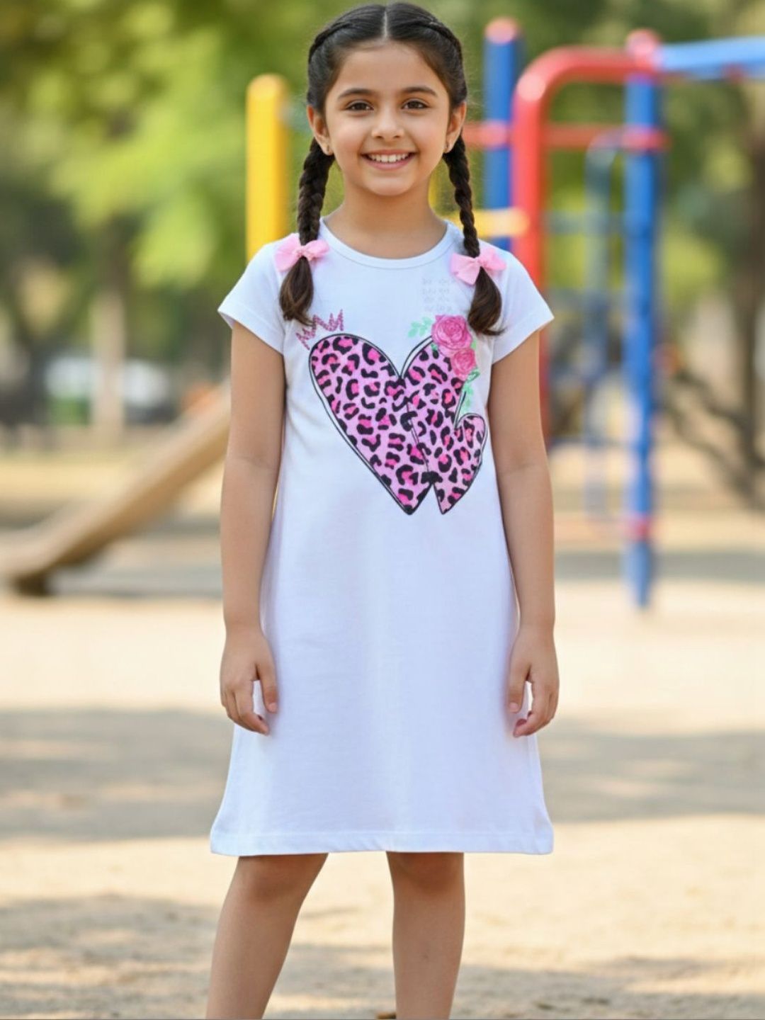 YK X Wildwoods Girls Graphic Printed Round Neck Cotton A-Line Dress-picture-27