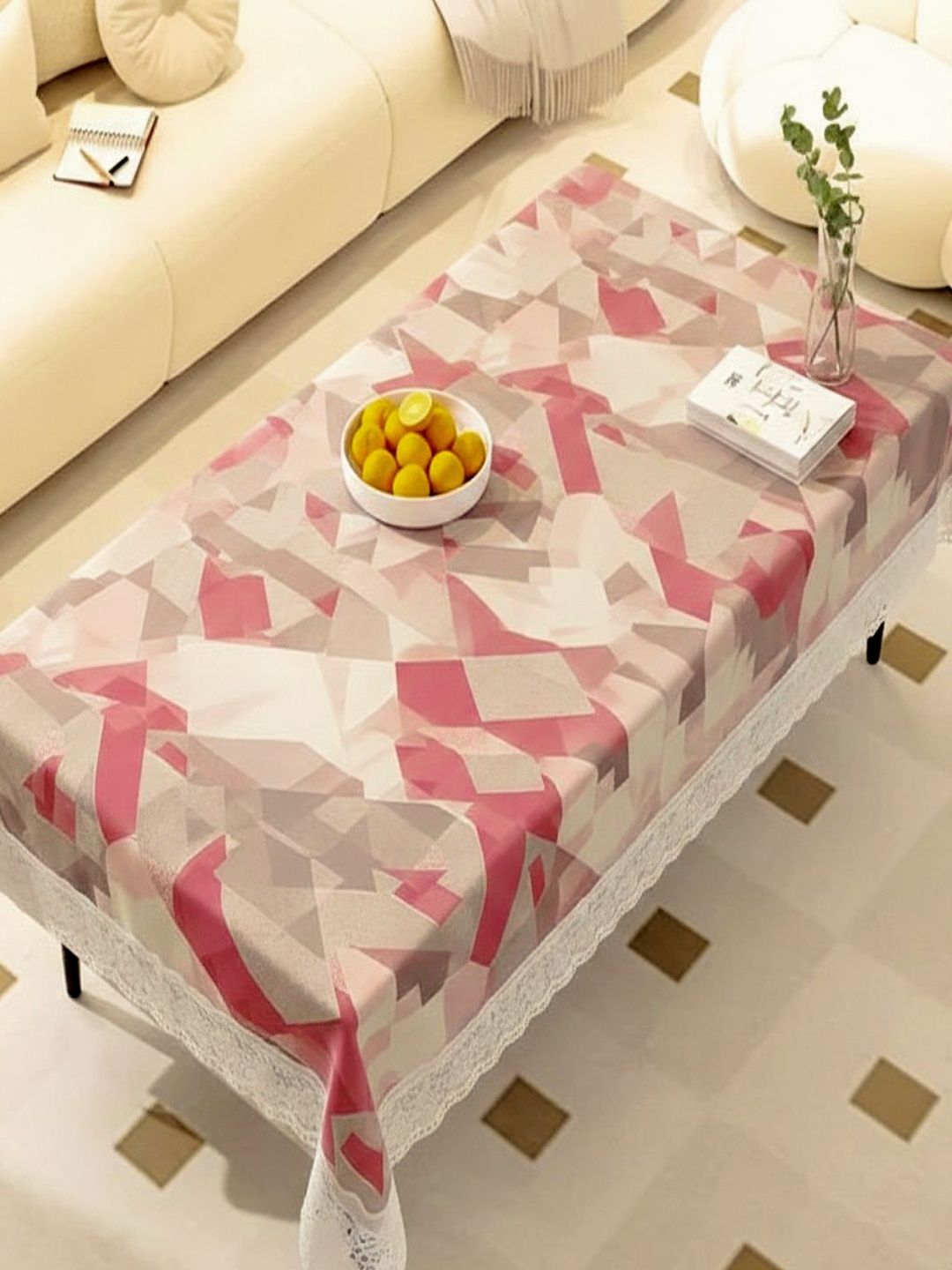 vstucart Pink Geometric Printed Waterproof 4-Seater Table Cover-image-43