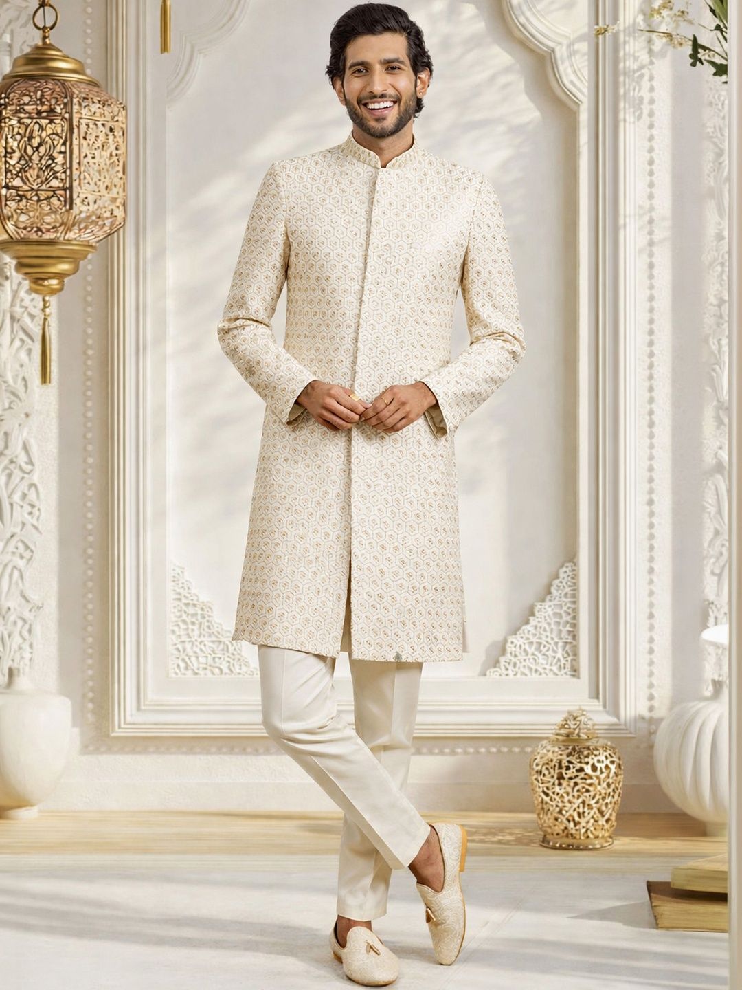 Vastramay Rayon Embroidered Indo Western And Pyjama Set For Men's-picture-11