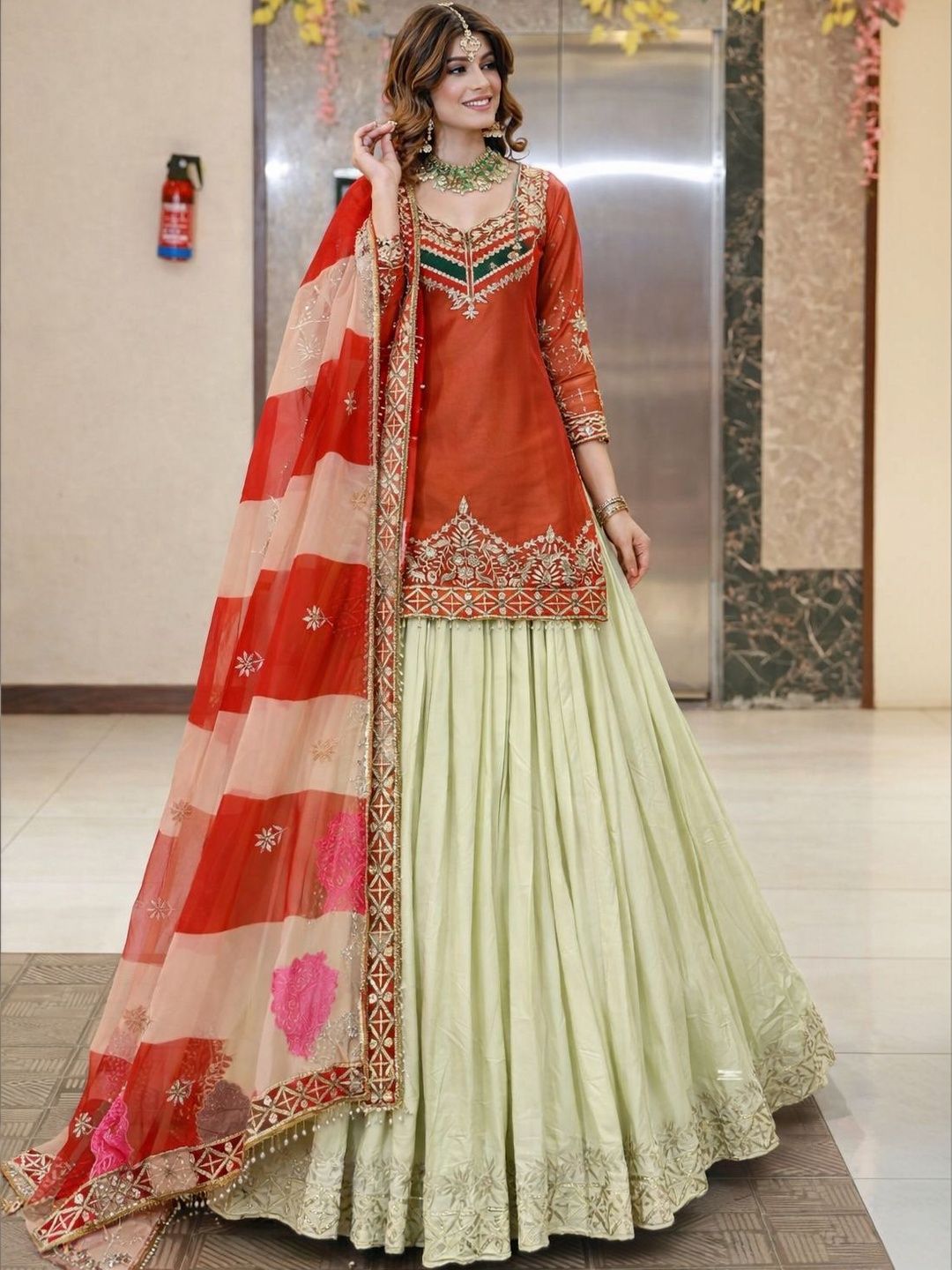 LEGEND WEAR Women Ethnic Motifs Embroidered Regular Kurta with Skirt & With Dupatta