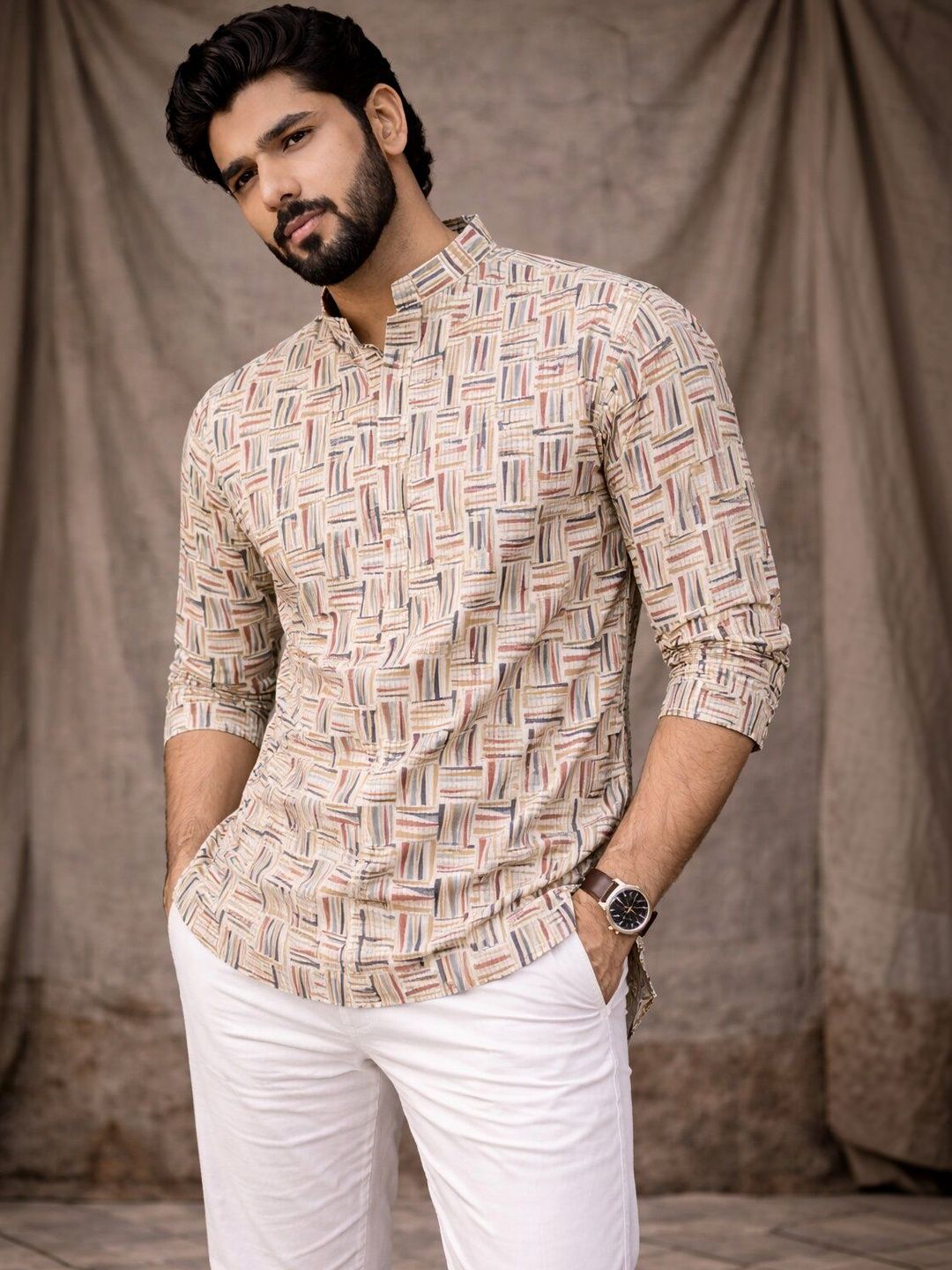 Rawayi Men Checked Mirror Work Kurta-picture-37