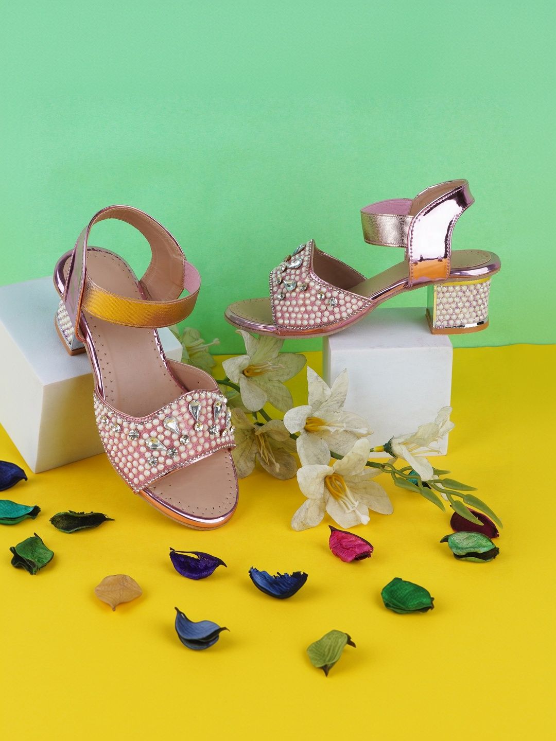 LMG Lifestyle Girls Embellished Party Block Sandals-picture-17