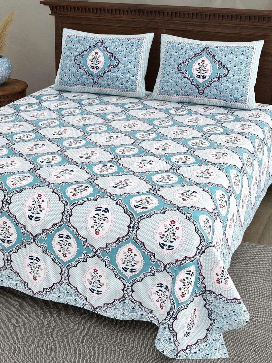 Maa Collection Blue 180 TC Bedsheet with 2 Pillow Covers-picture-49
