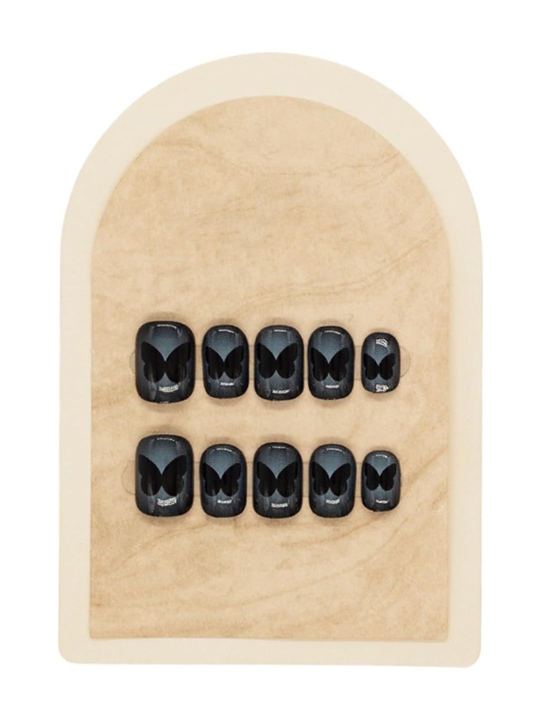 S.A.V.I Set Of 24 Reusable Press On Nails - Gradient Black with Butterfly Print-image-16