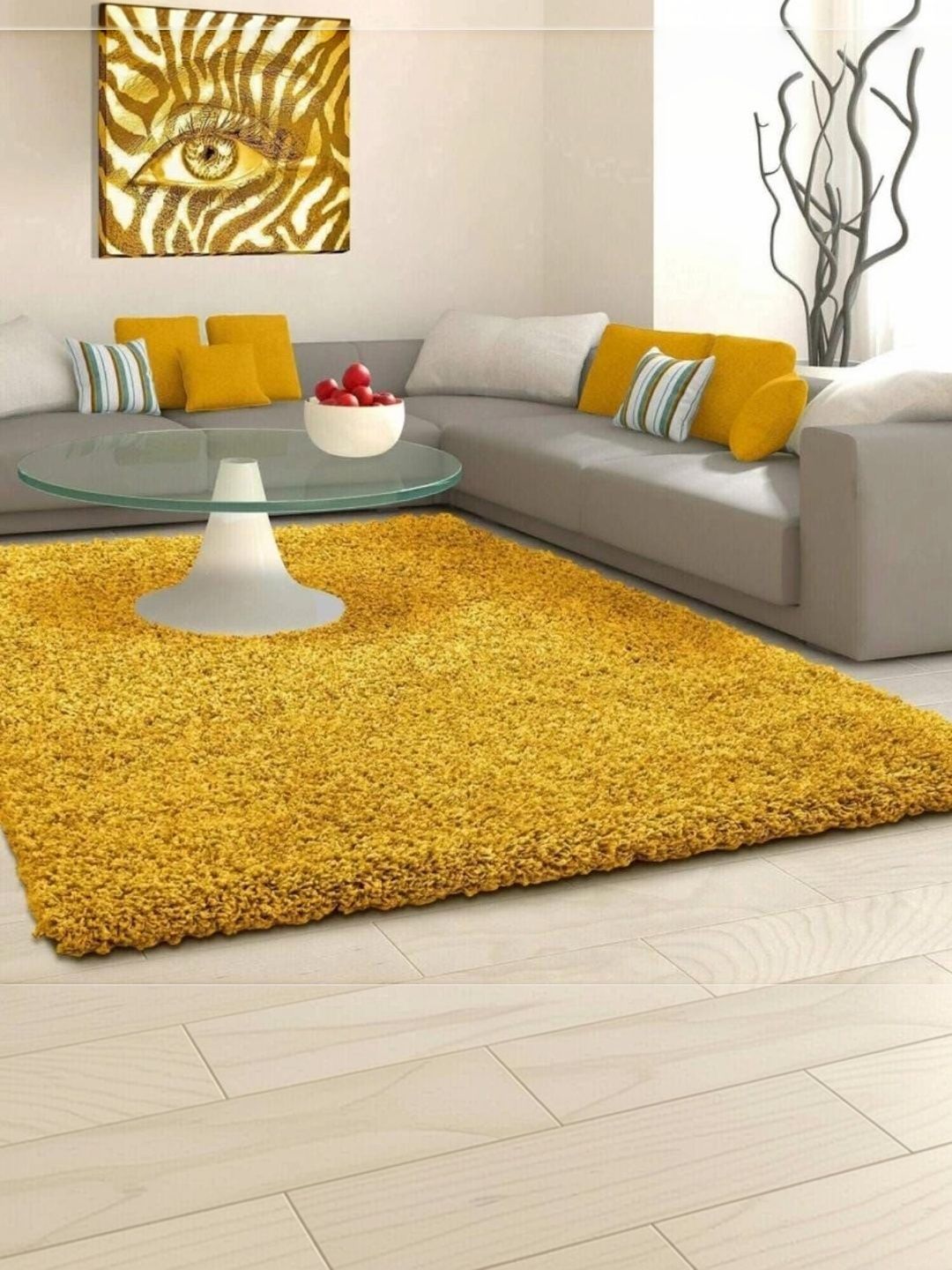 KAYNAT CARPET Yellow Solid Shaggy Polypropylene Carpet-image-29