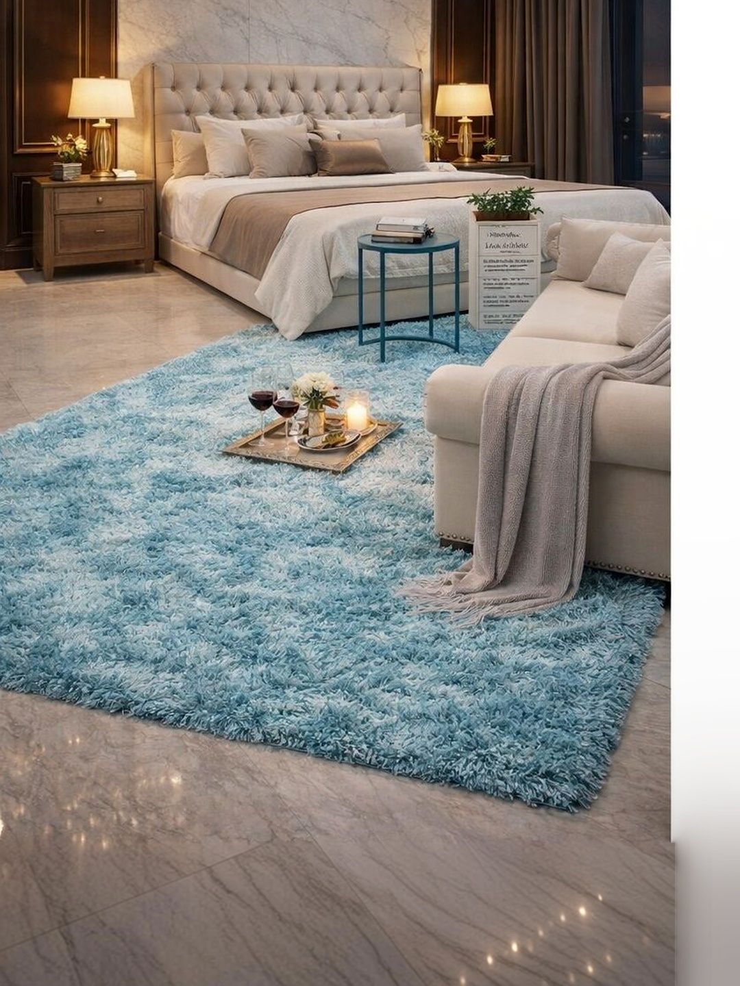 KAYNAT CARPET Turquoise Blue Solid Shaggy Polyester Carpet-picture-35