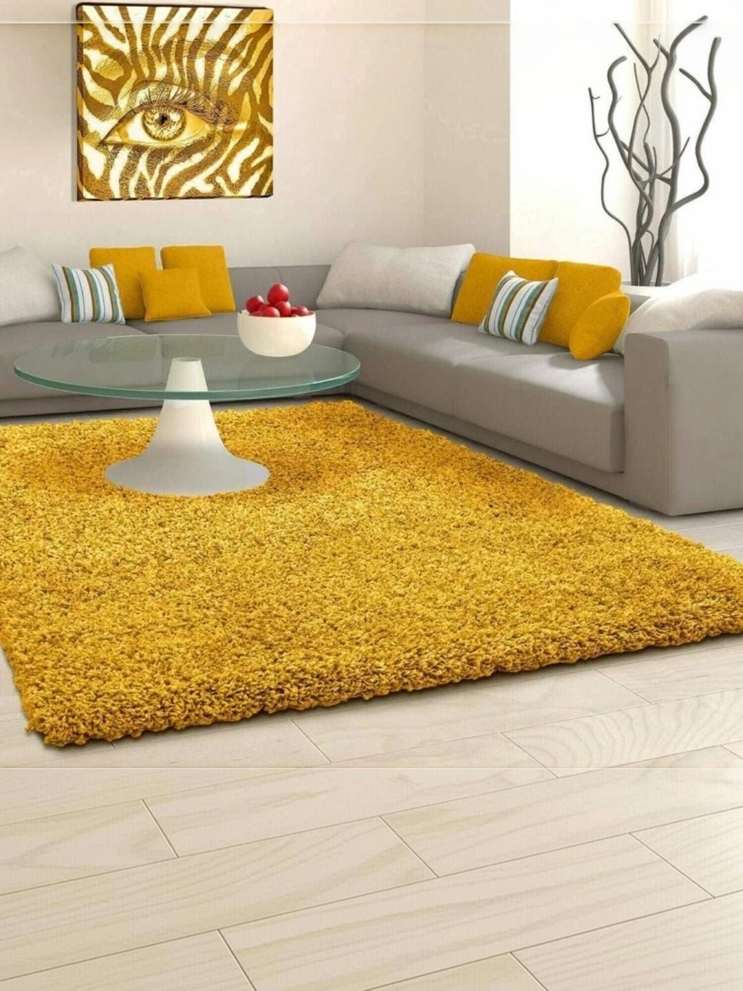KAYNAT CARPET Yellow Solid Shaggy Polypropylene Carpet-image-31