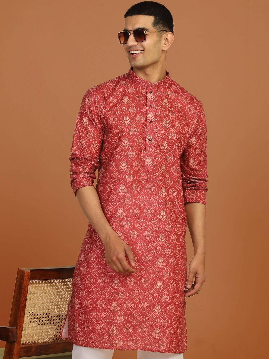 Anouk Mirage Floral Printed Red Knee Length Kurta-image-13