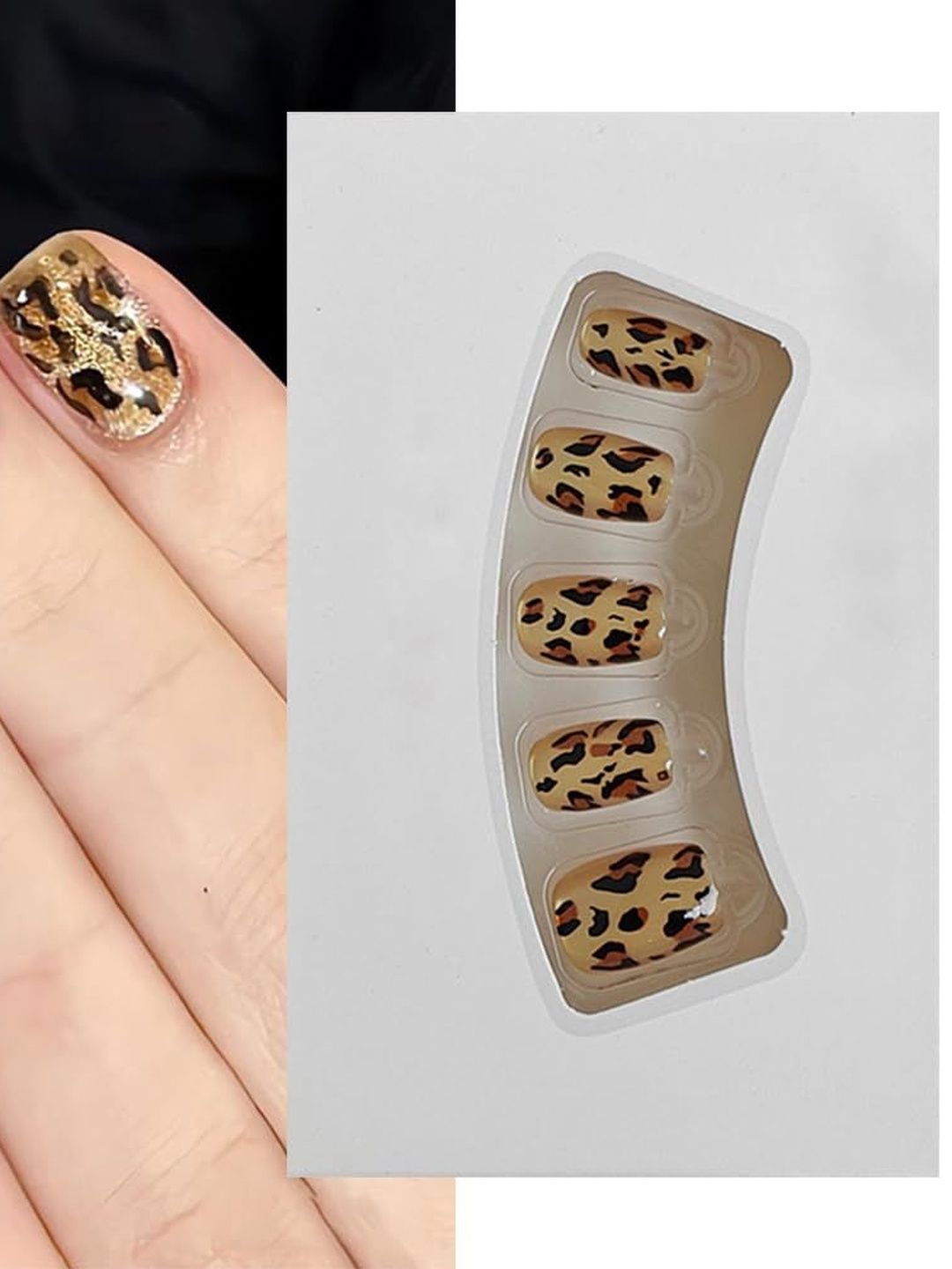 S.A.V.I Set Of 30 Reusable Press On Nails - Golden Cats Eye Animal Print-image-45