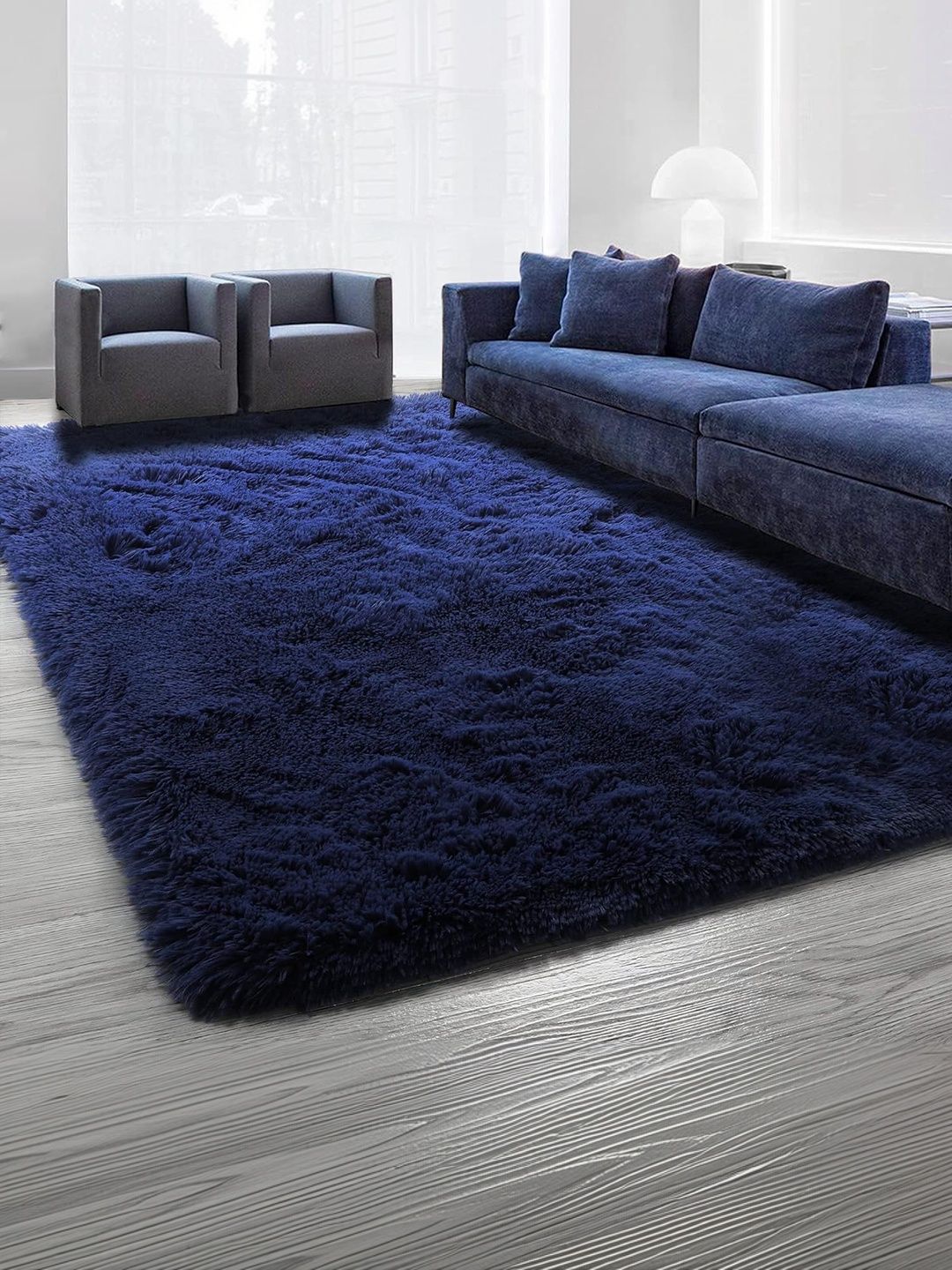 KAYNAT CARPET Navy Blue Solid Shaggy Polyester Carpet-image-14