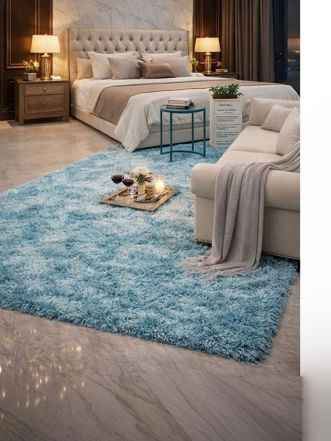 KAYNAT CARPET Turquoise Blue Solid Shaggy Polyester Carpet-image-18