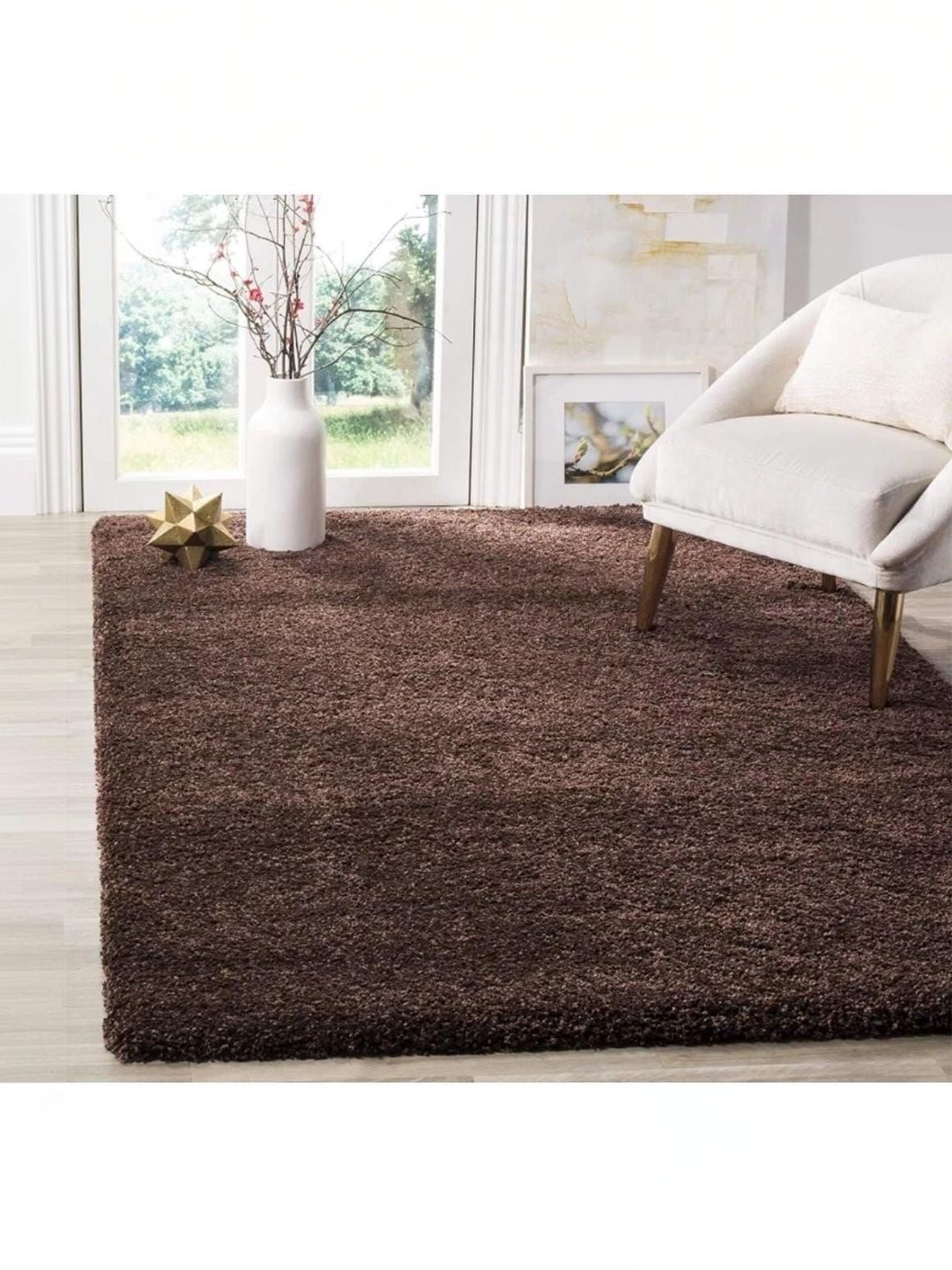 KAYNAT CARPET Brown Solid Shaggy Polyester Carpet-picture-29