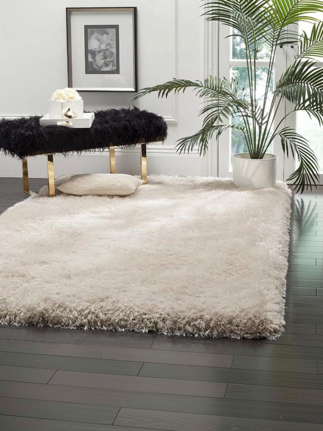 KAYNAT CARPET White Solid Shaggy Polypropylene Carpet-picture-49