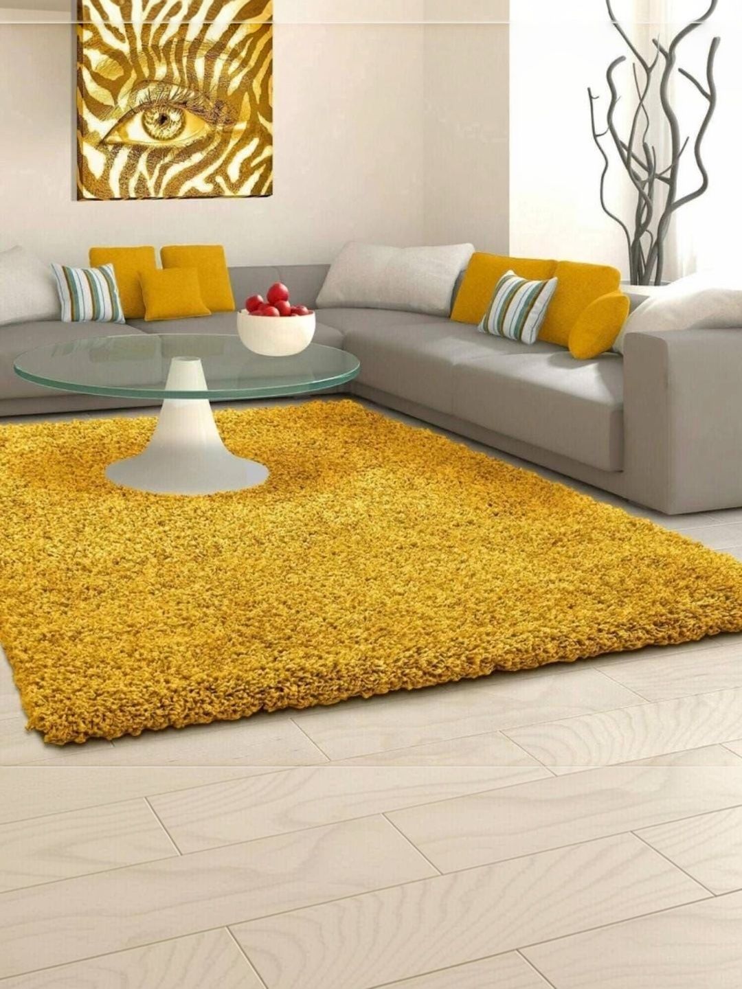 KAYNAT CARPET Yellow Solid Shaggy Polypropylene Carpet-image-30