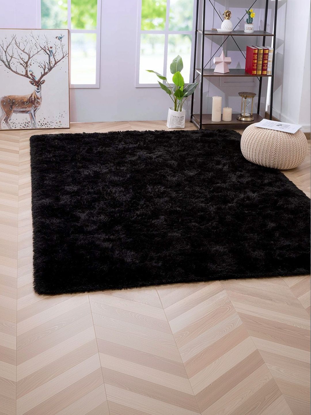 KAYNAT CARPET Black Solid Shaggy Polypropylene Carpet-image-35
