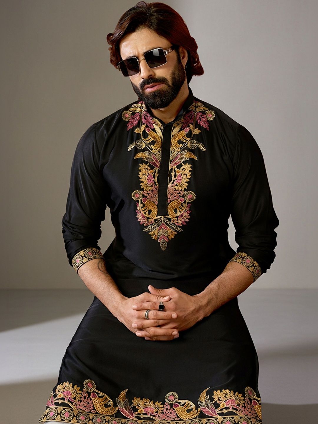 RANGRAAG Embroidered Mandarin Collar Mandarin Collar Kurta