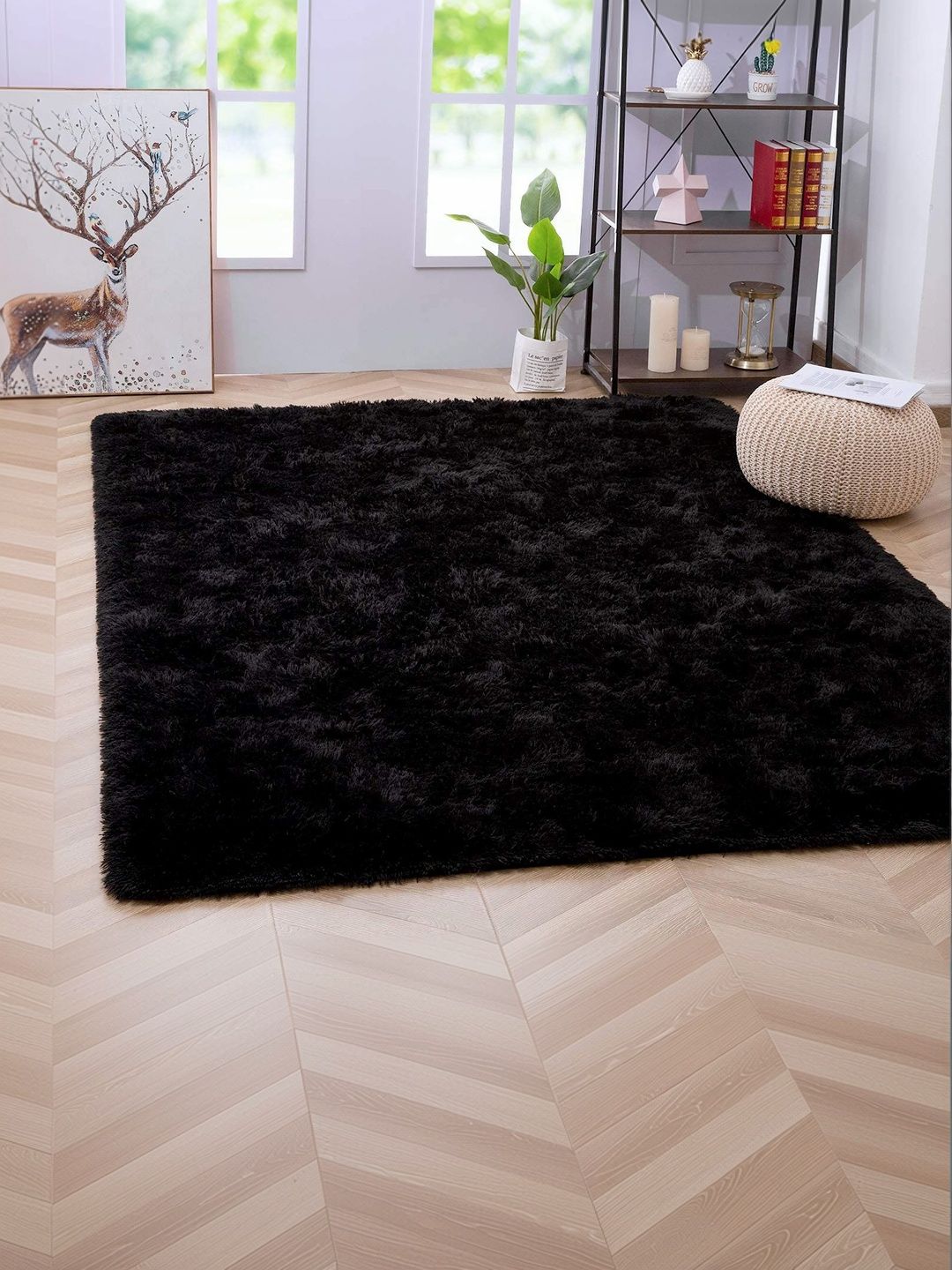 KAYNAT CARPET Black Solid Shaggy Other Carpet-picture-25
