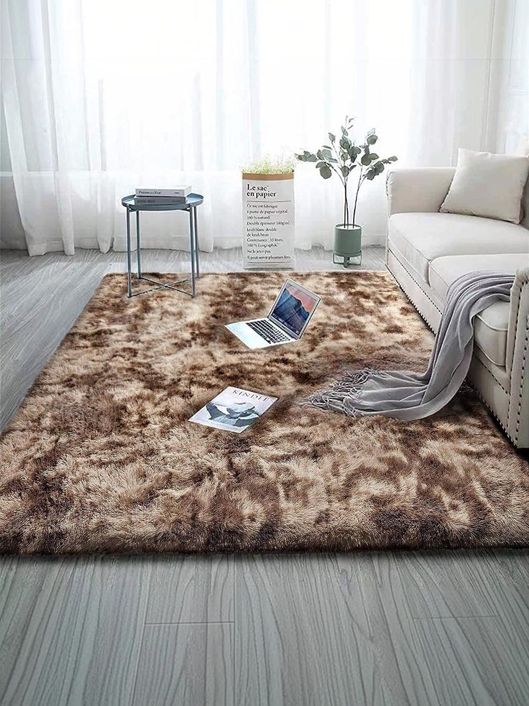 KAYNAT CARPET Beige Shaggy Polyester Carpet-image-2