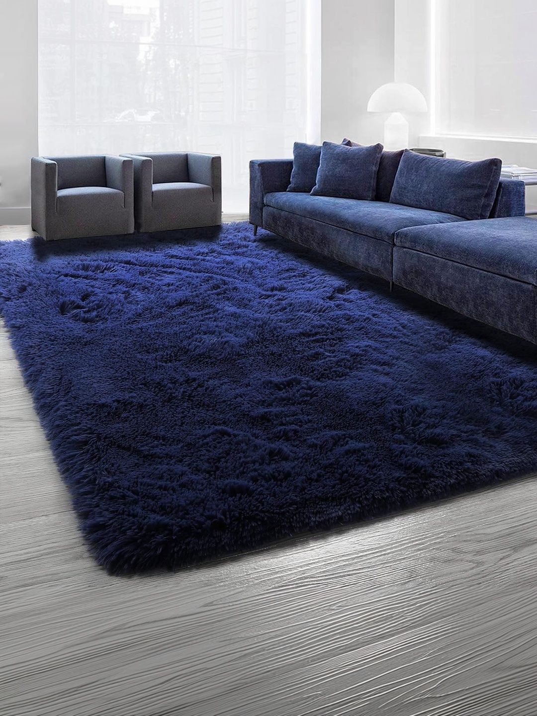 KAYNAT CARPET Navy Blue Solid Shaggy Polyester Carpet-image-13