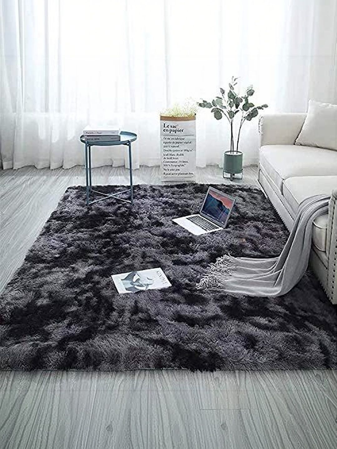 KAYNAT CARPET Grey Abstract Shaggy Polyester Carpet-picture-29