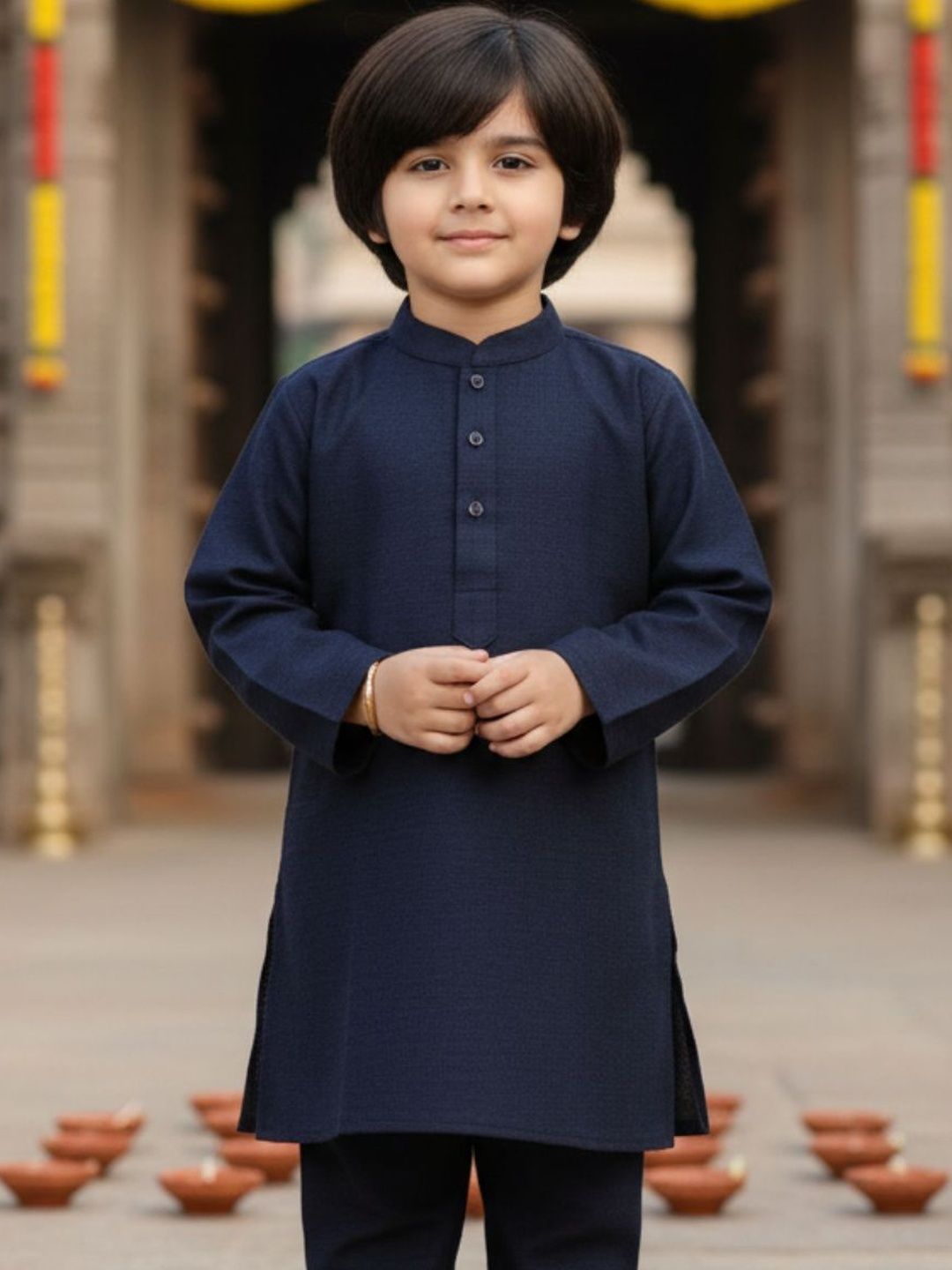 Sangria Boys Solid Long Sleeve Cotton Straight Kurta-image-48