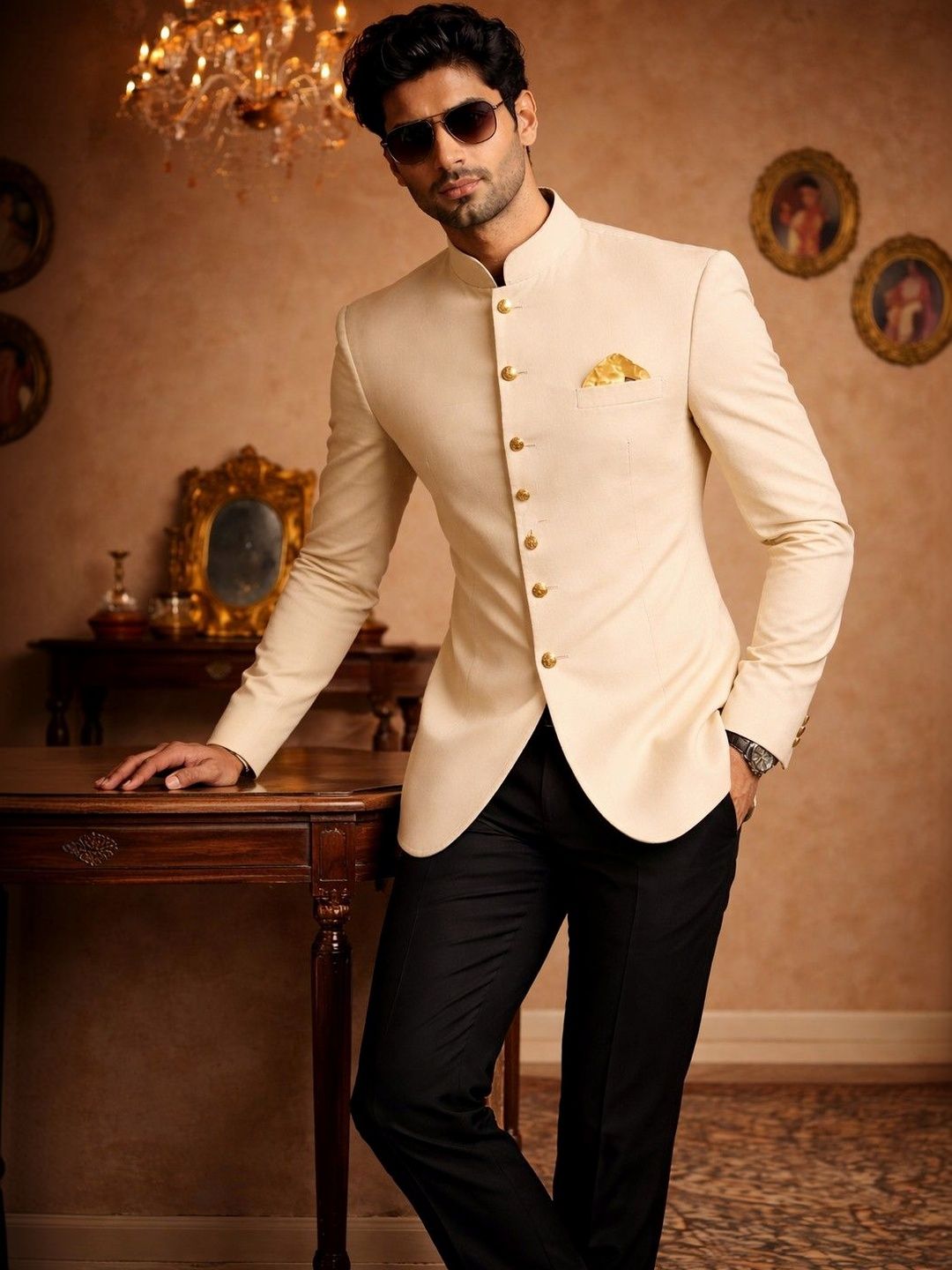 House of Pataudi Mandarin Collar Jodhpuri Tailored Fit Party Blazers