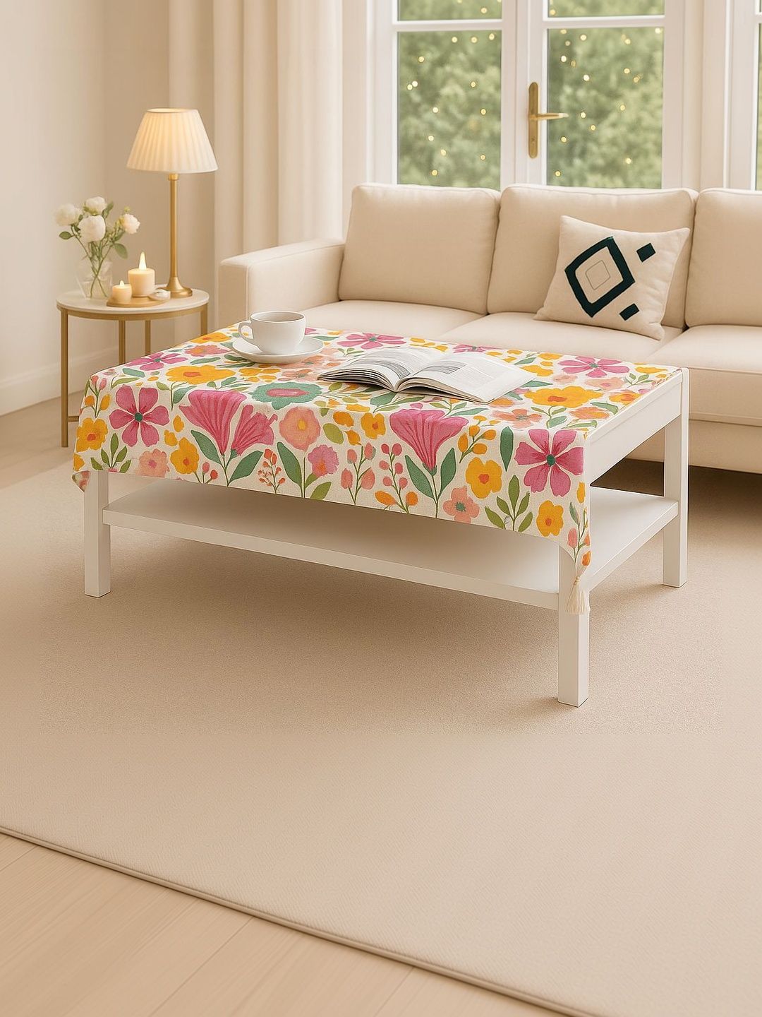 THROWPILLOW Pink Floral Anti-Slip 8-Seater Table Cover with Embellished details-picture-25