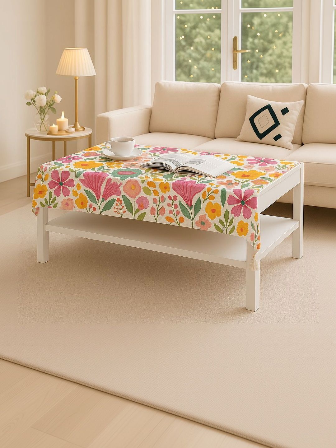 THROWPILLOW Pink Floral Anti-Slip 8-Seater Table Cover with Embellished details-picture-13