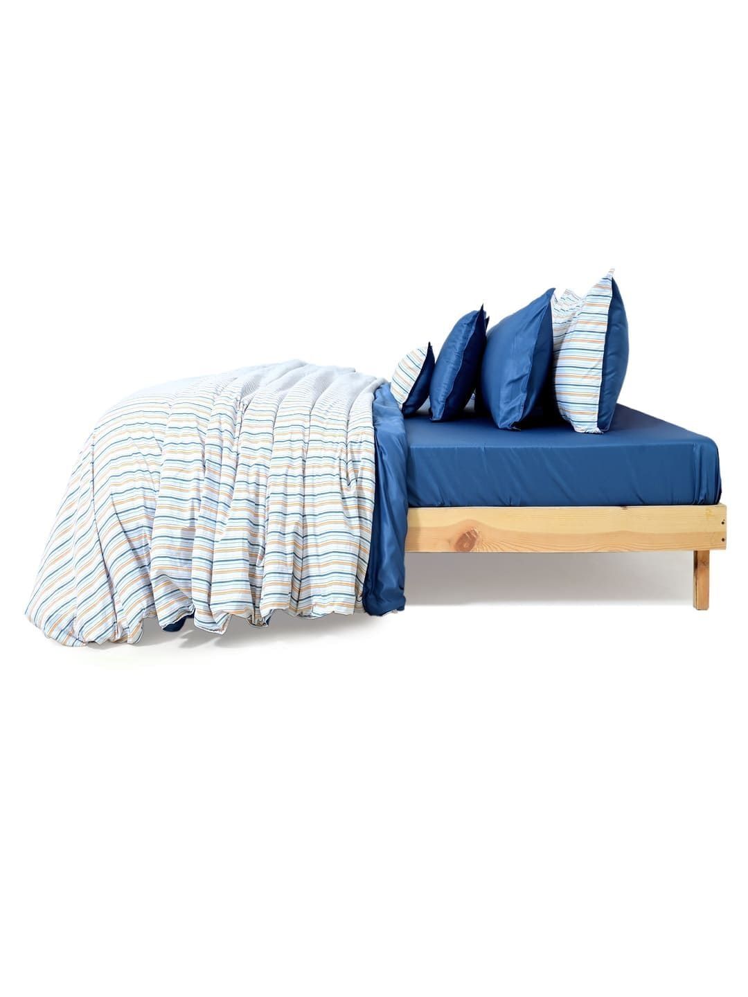 Zarf Blue & White Striped Cotton 9 Piece Double King Superfine Bedding Set-picture-32
